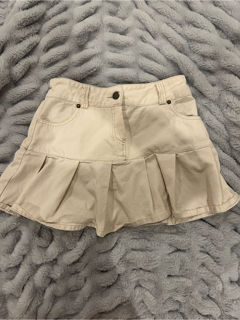 Denim Cream Pleated Mini Skirt